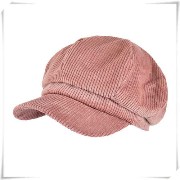 Accessories - Corduroy Unisex Newsboy Pink Cap Hat w/ Visor Bill